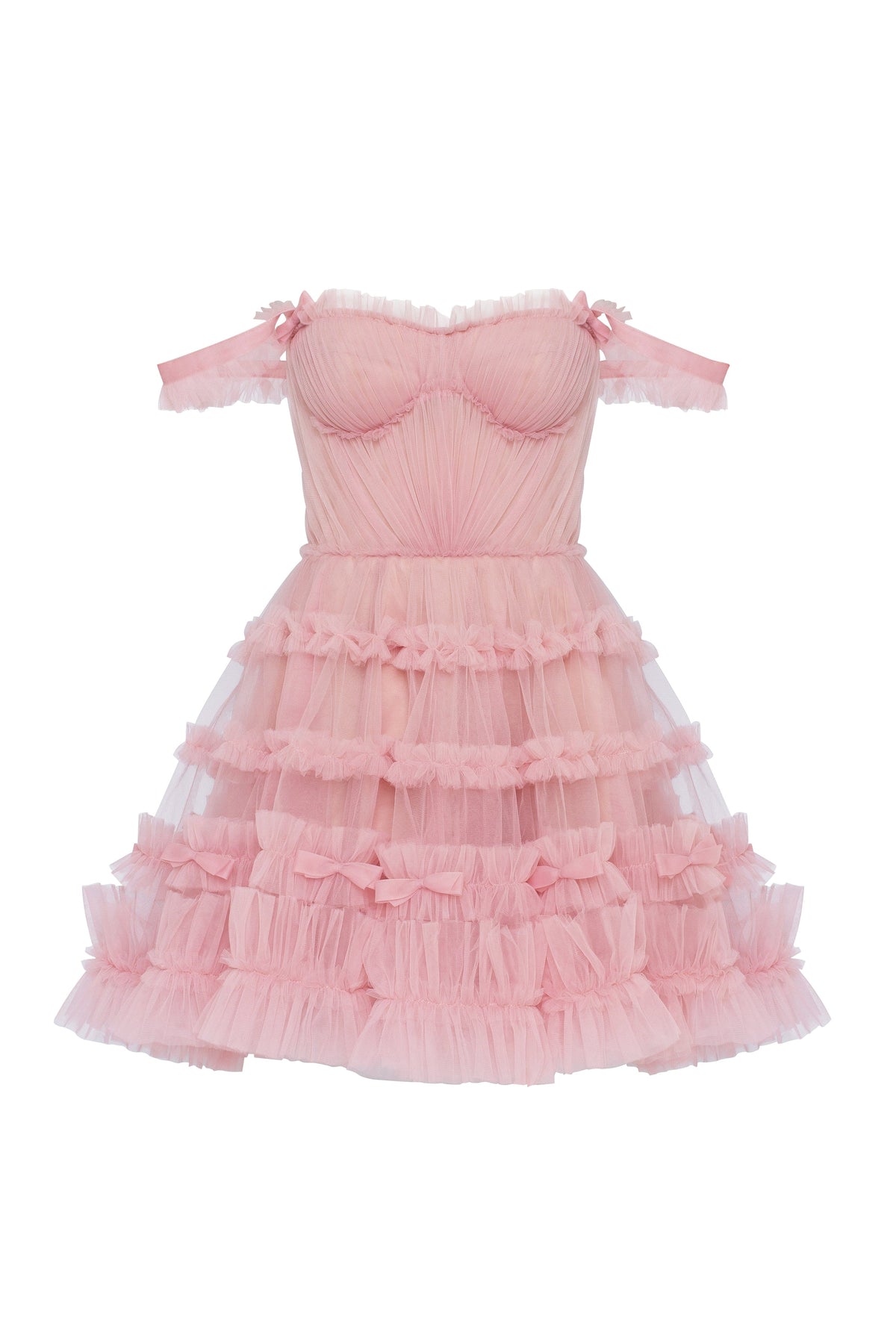 Flirty ruffled tulle mini dress in misty rose Glow Up