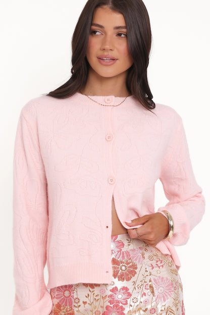 Fauna Tonal Floral Cardigan Pink