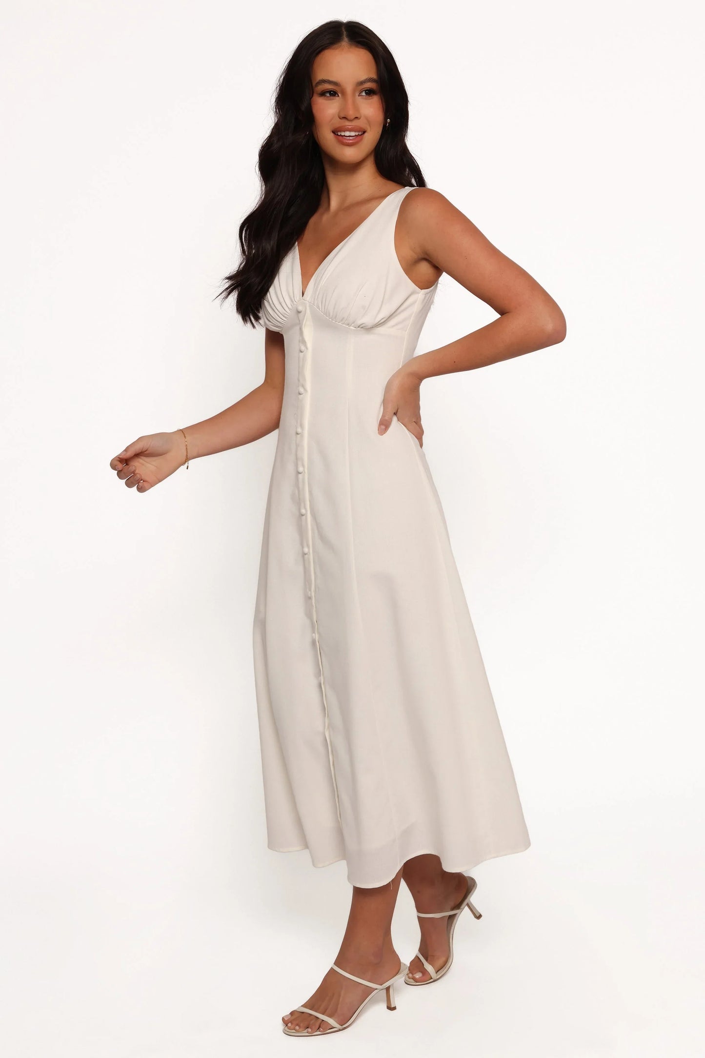 Barbara Midi Button Down Dress White