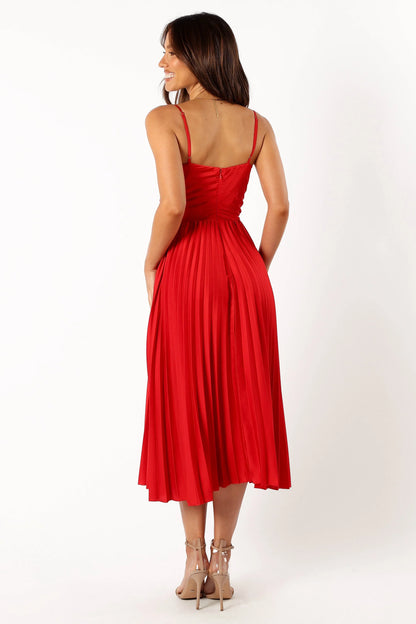 Naira Pleated Midi Dress Red