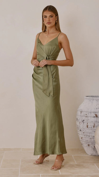 Yasmeen Tie Front Maxi Dress Olive