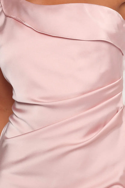 Lolana Draped One Shoulder Dress Pale Pink
