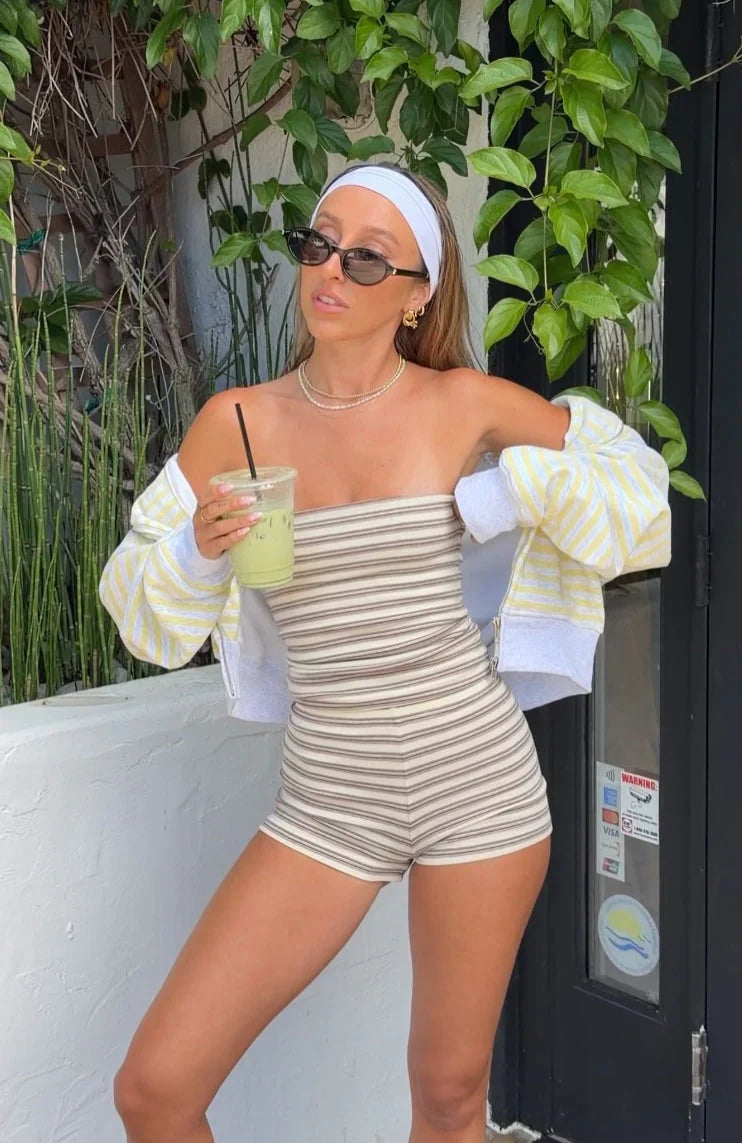 Never A Good Time Strapless Top Cream Stripe