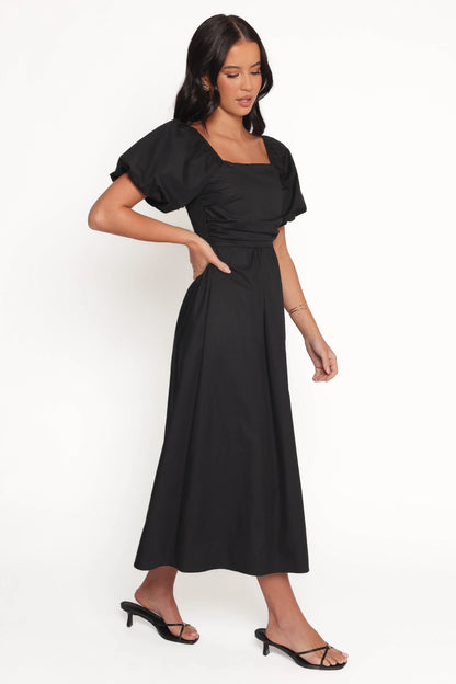 Clo Puff Sleeve Midi Dress Black