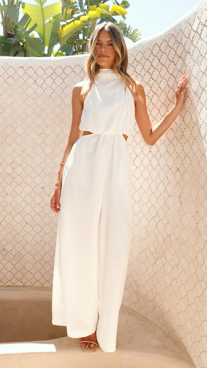 Lara Halter Neck Wide Leg Jumpsuit White