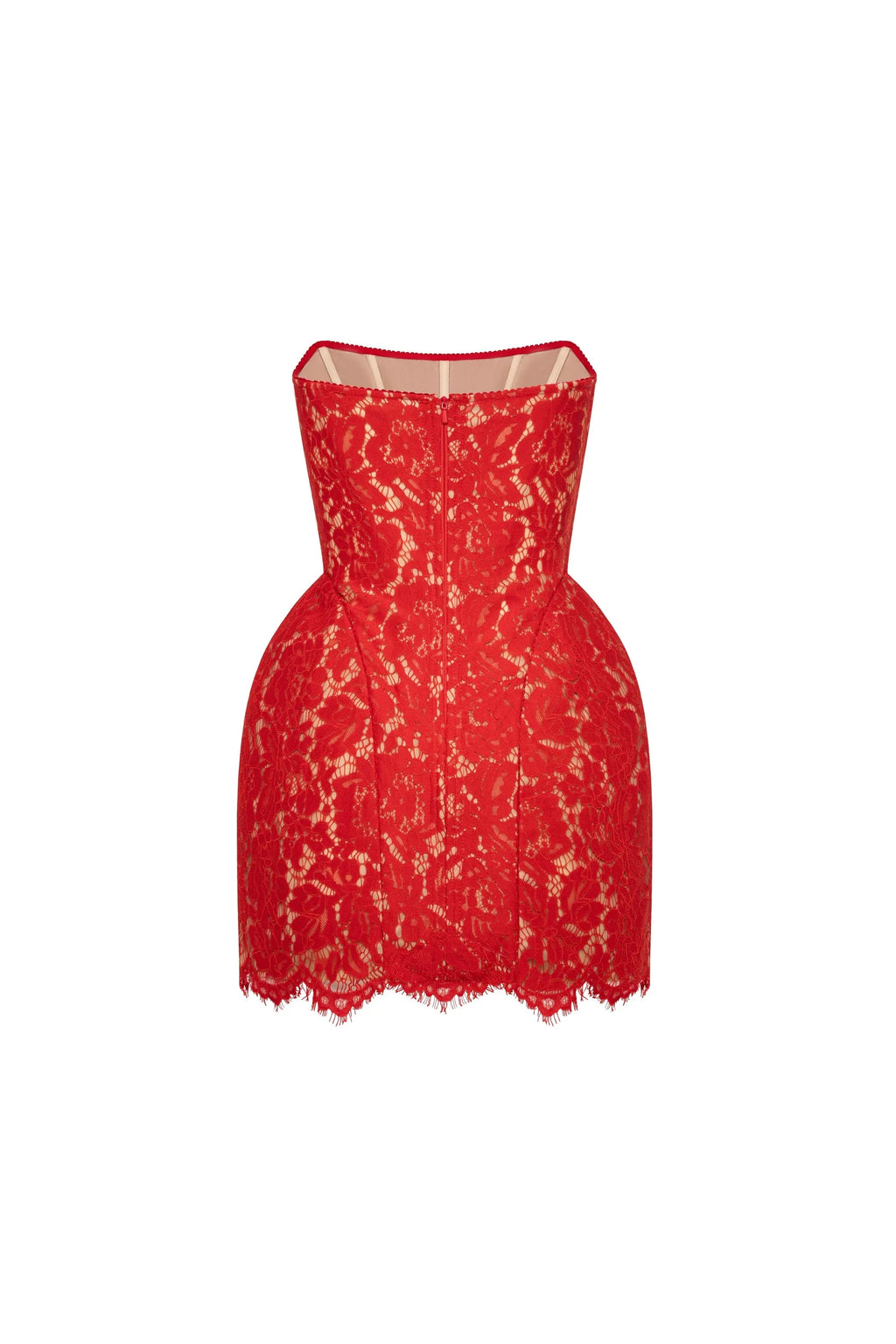Fitted red lace mini dress
