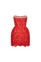 Fitted red lace mini dress
