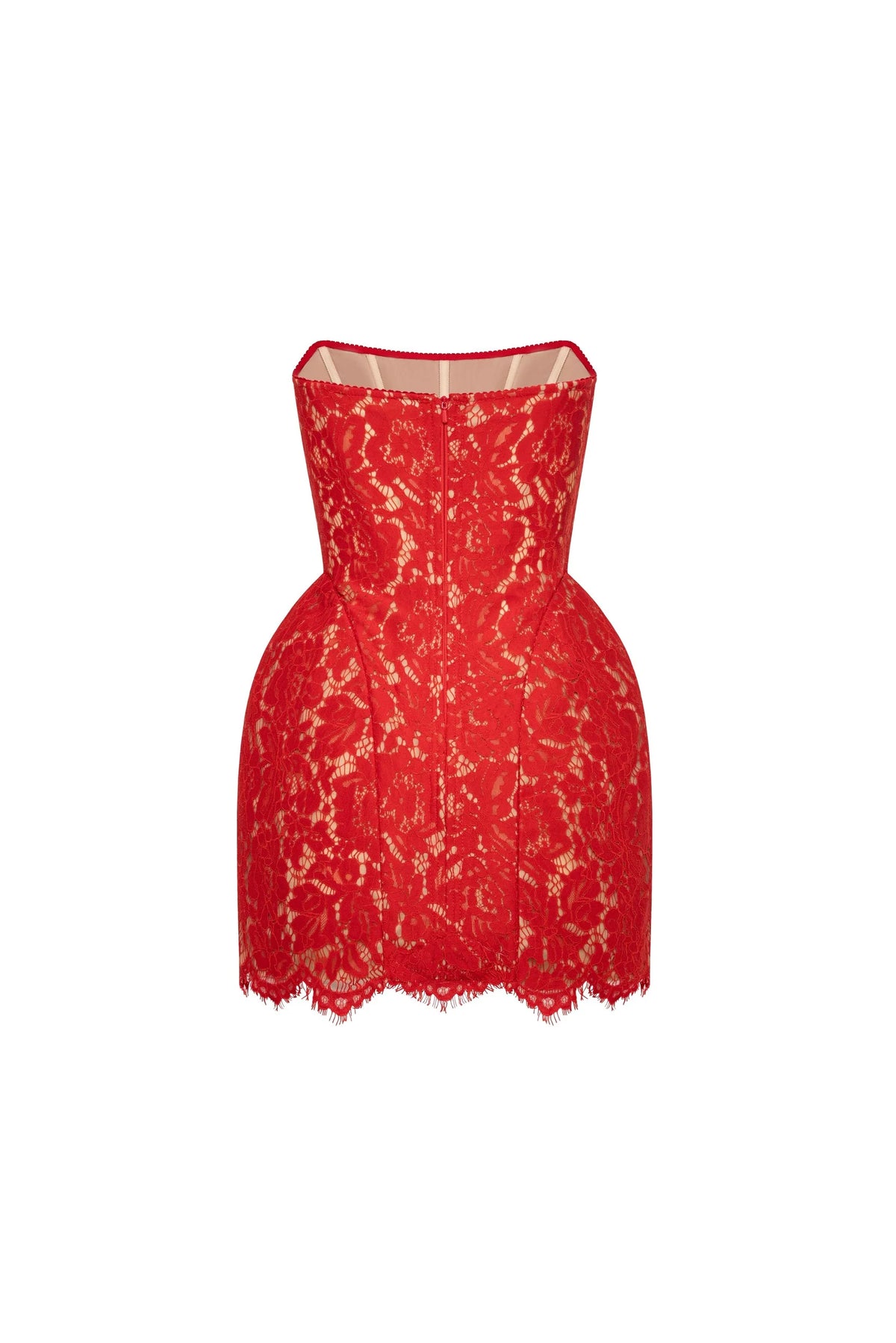 Fitted red lace mini dress