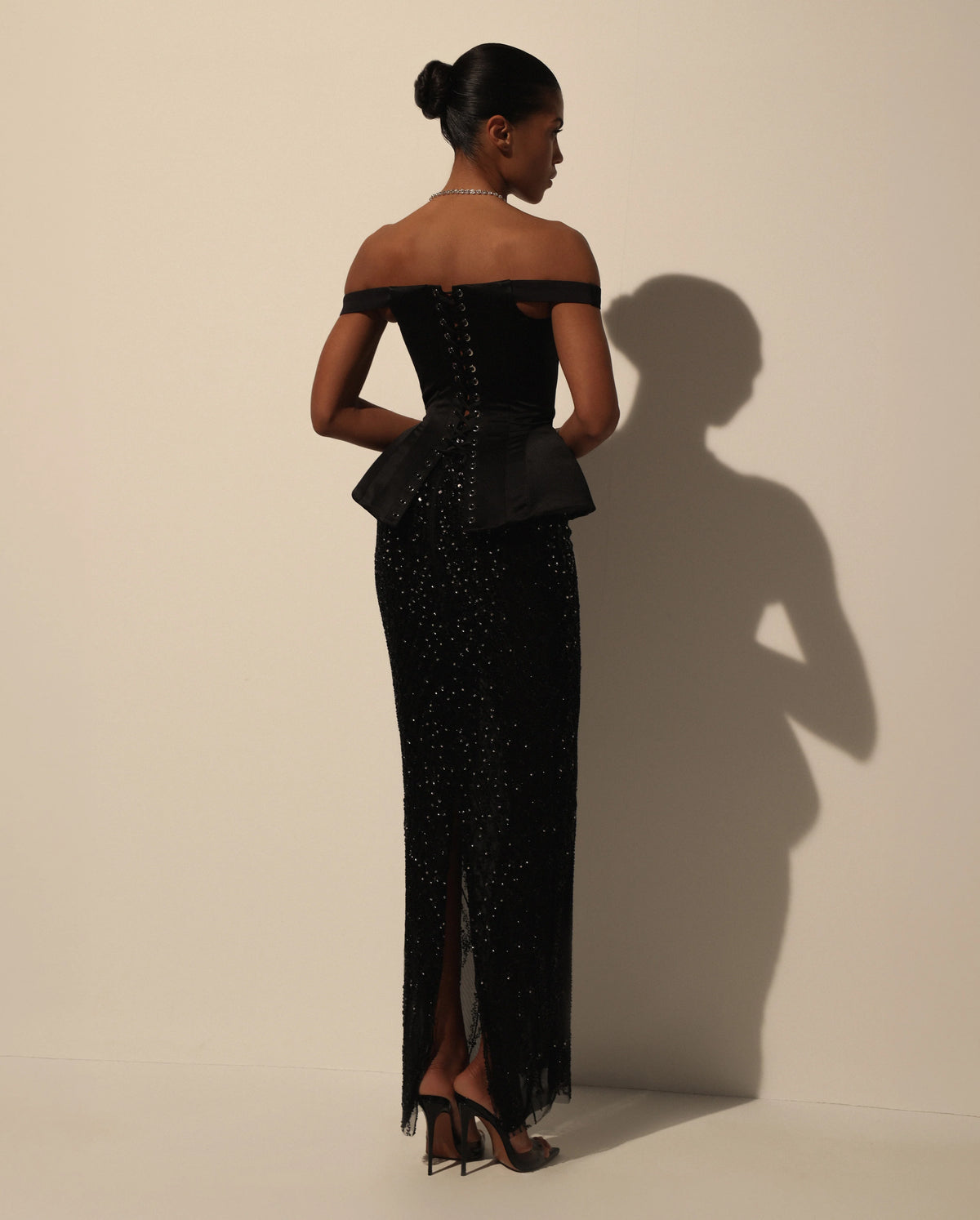 Black semi sheer embroidered lace maxi skirt