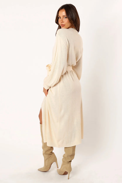 Nova Wrap Knit Midi Dress Taupe