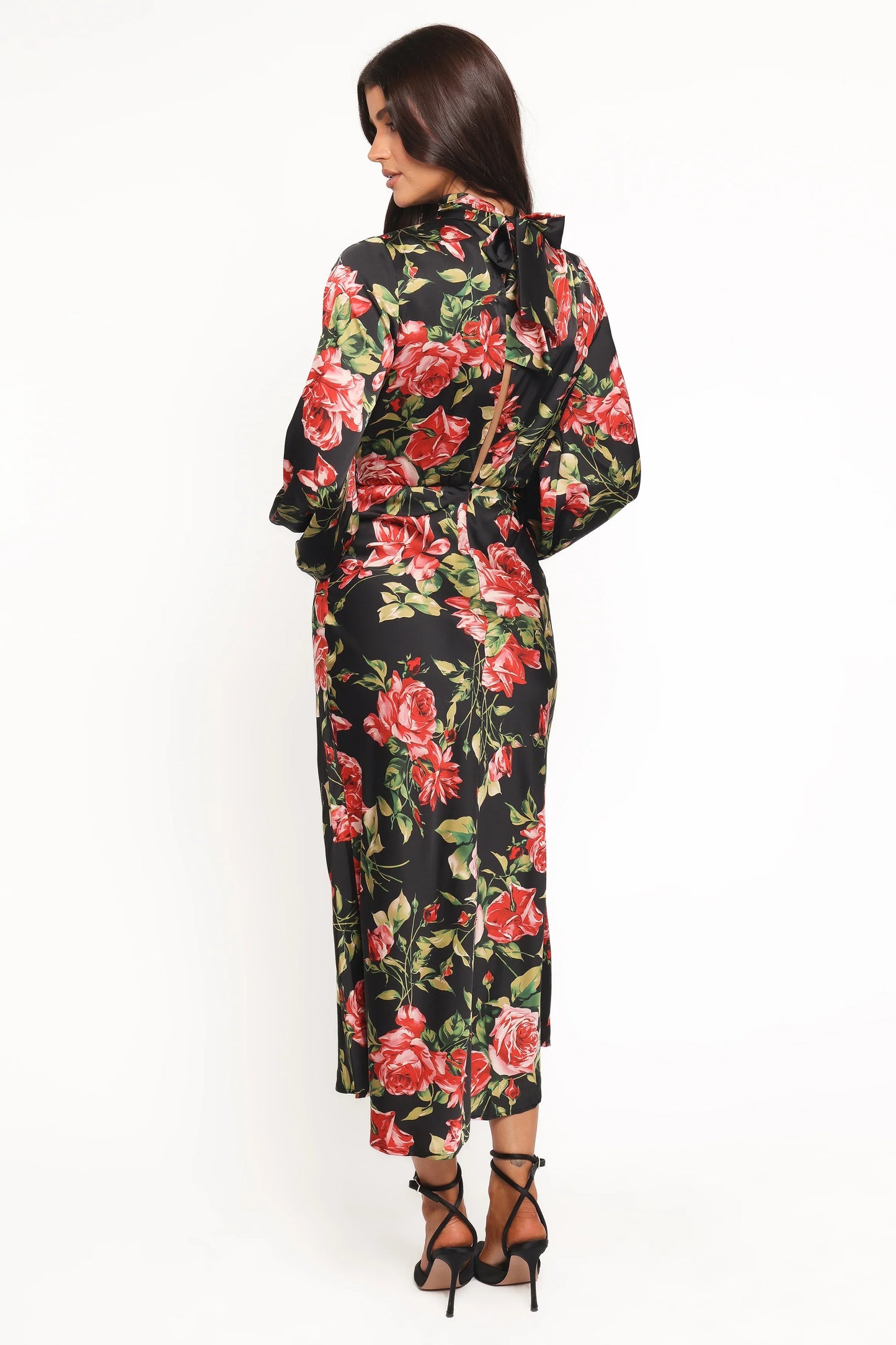 Perrie Long Sleeve Midi Dress Black Floral