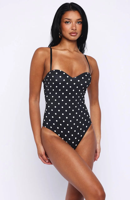 Stuck To You Bodysuit Black White Polka Dot