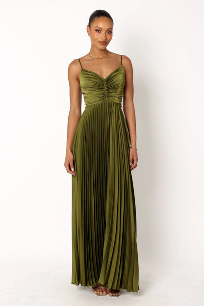 Naira Pleated Maxi Dress Palm Green