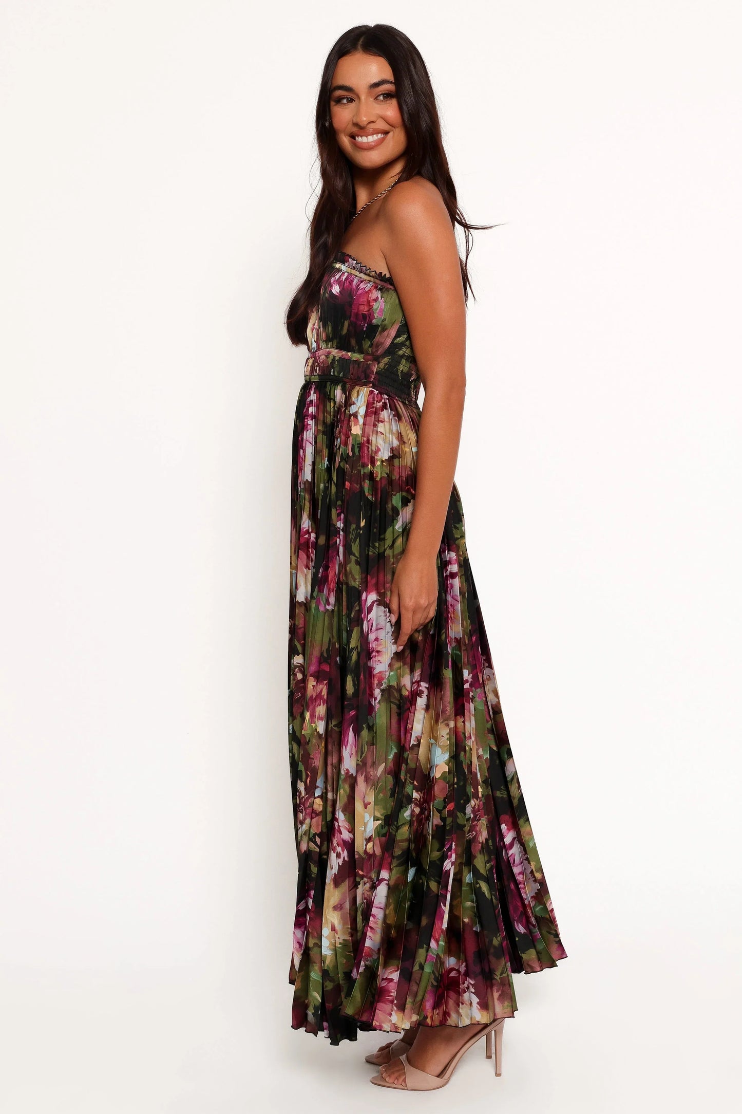 Angelique Strapless Maxi Dress Grey Blurred Floral