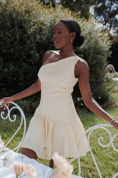 Elaria Off Shoulder Mini Dress Butter Yellow