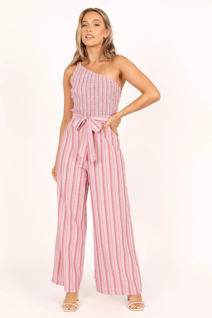 Amilia One Shoulder Jumpsuit Stripe