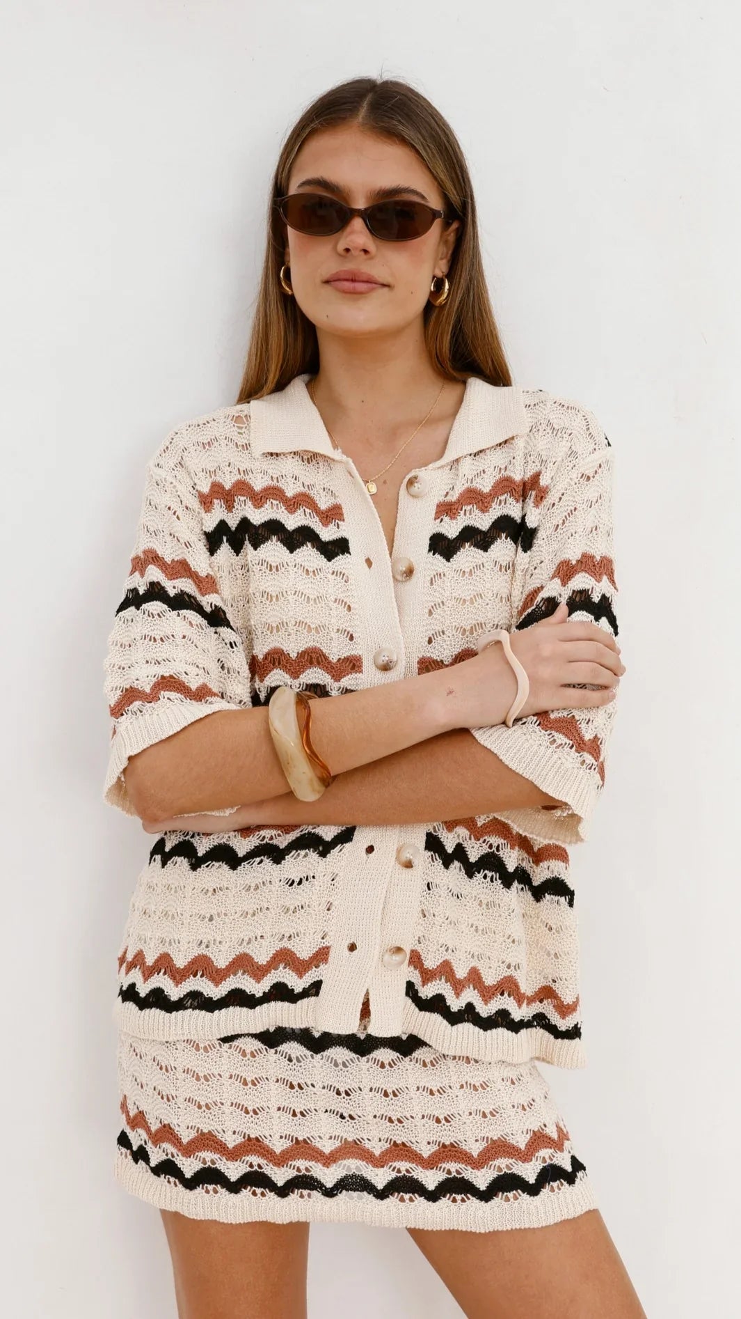 Greta Button Up Shirt Natural Stripe