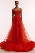 Airy tulle maxi dress in fiery coral