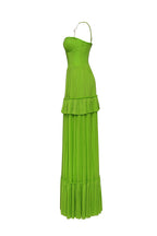 Green spaghetti strap pleated maxi dress Garden of Eden