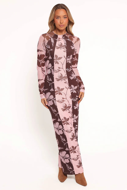 Bellatrix Spliced Maxi Dress Pink Brown Floral