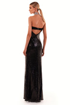 Sequined strapless maxi dress in black