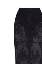 Sensual semi sheer maxi skirt crafted from black floral lace Parisienne