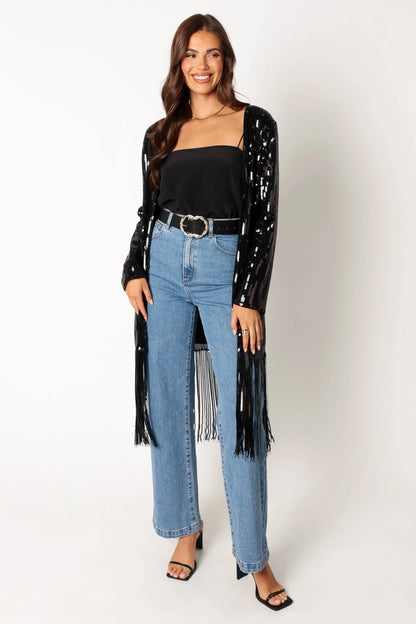 Miriam Sequin Fringe Duster Black