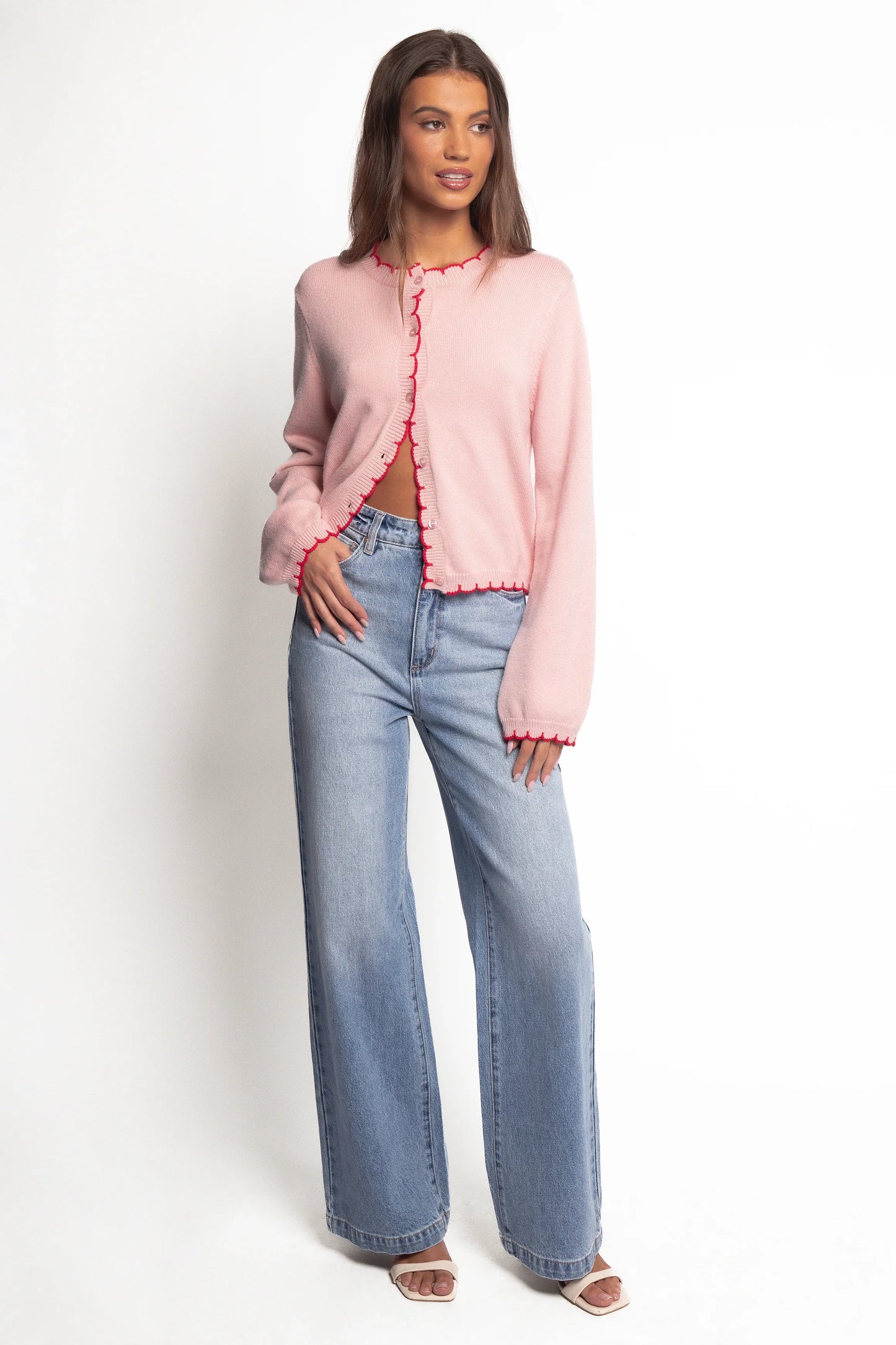Payton Scallop Cardigan Pink Red