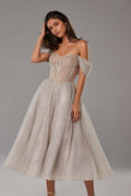Silver Sparkly cocktail midi tulle dress