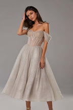 Silver Sparkly cocktail midi tulle dress