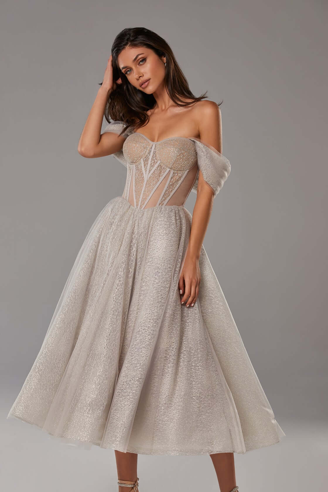 Silver Sparkly cocktail midi tulle dress