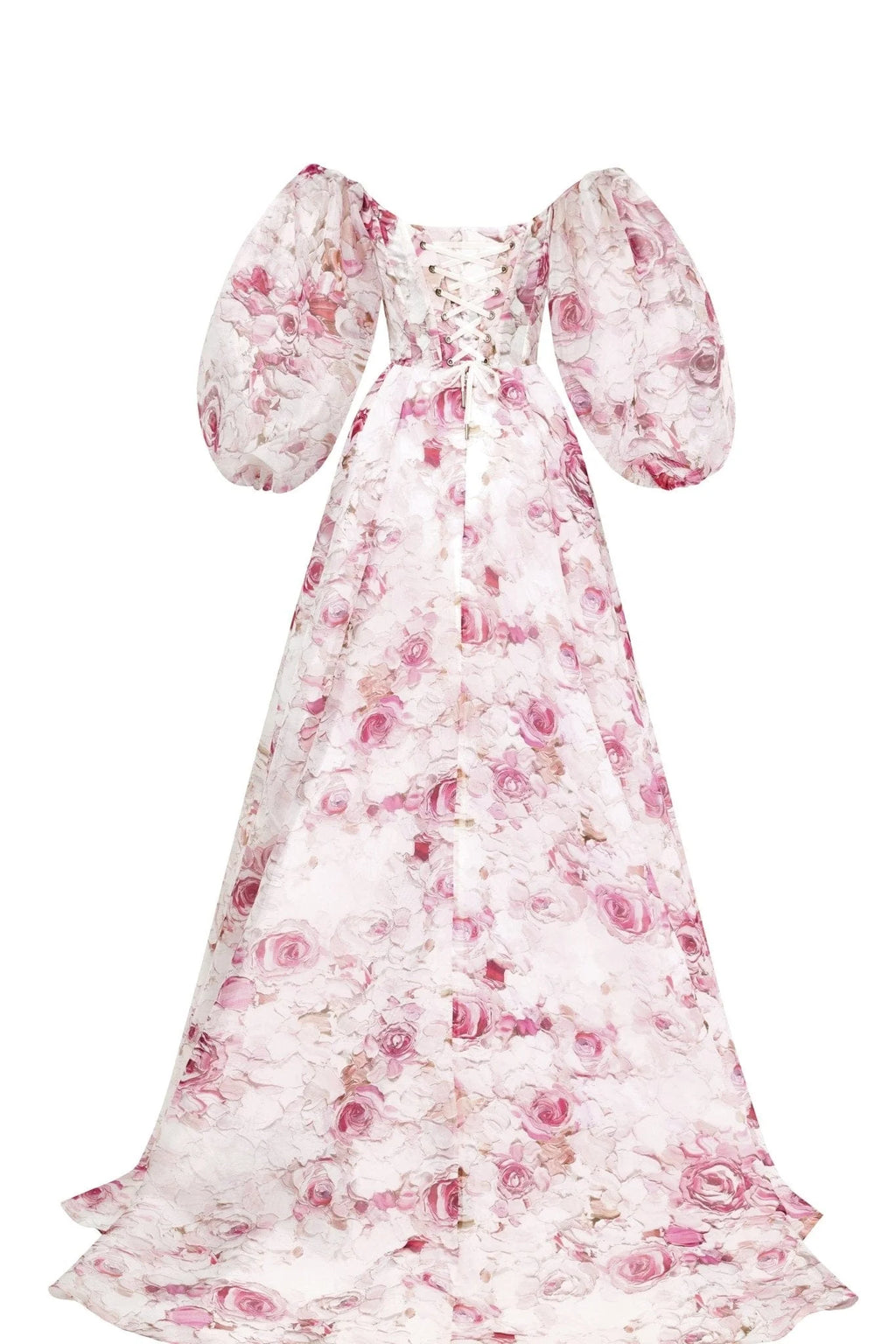 Pink Peony Elegant floral puff sleeve maxi dress