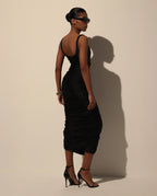 Black Draped Midi Dress