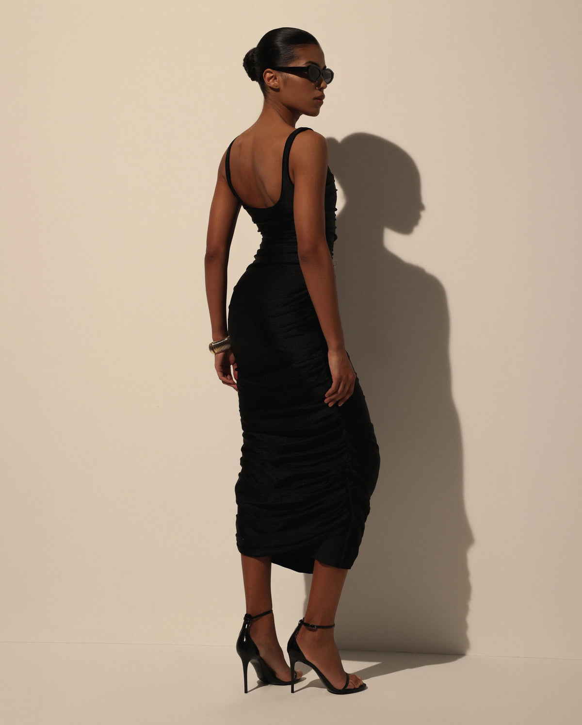 Black Draped Midi Dress