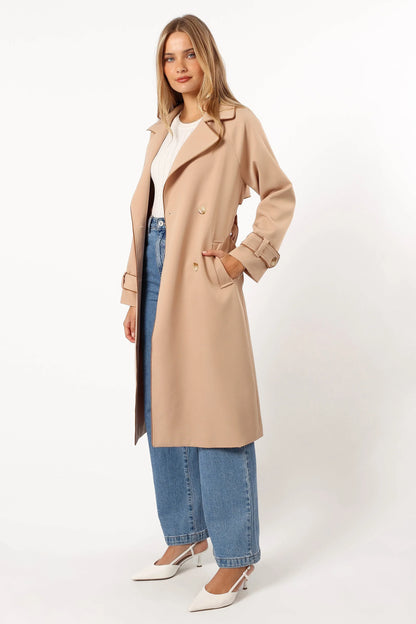 Cayenne Contrast Binding Trench Coat Camel