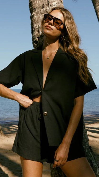 Nadine Shirt and Shorts Set Black