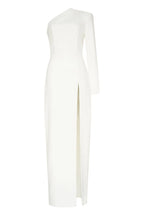 White Long sleeved dress with sharp shoulder cut