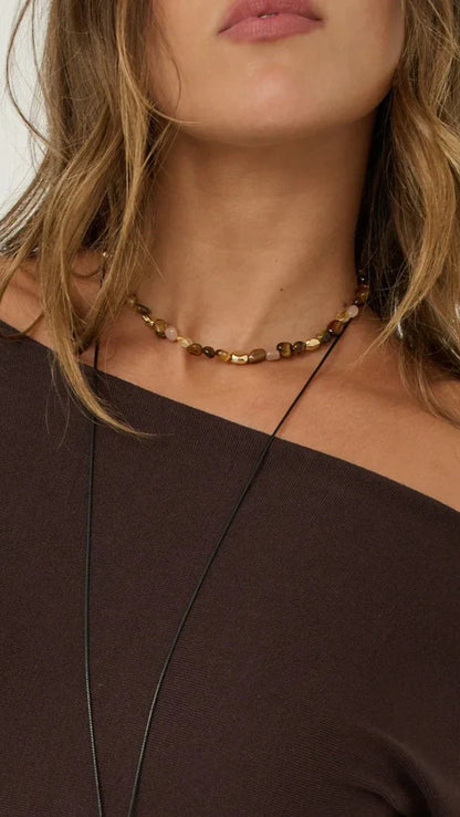 Kohen Beaded Necklace Golden Brown