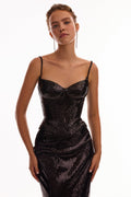 Sensational spaghetti straps sequined black corset Midnight Walk