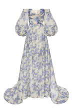 Hydrangea Elegant floral puff sleeve maxi dress