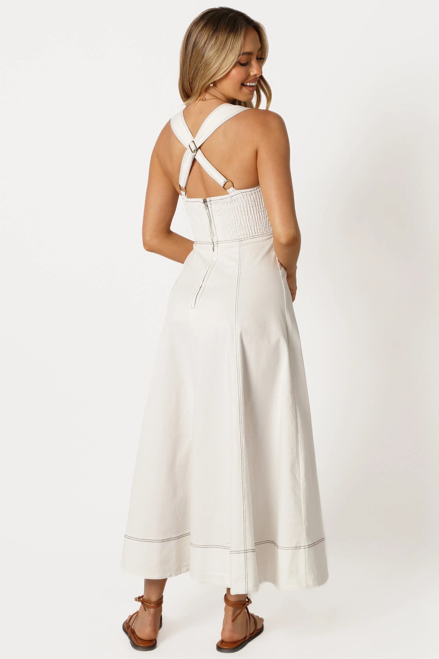 Everly Crossback Midi Dress White Denim