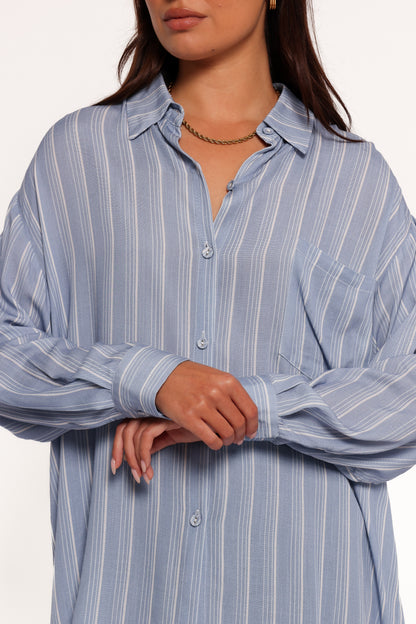 Rixo Button Down Top Blue Stripe