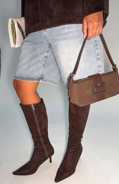 Rosalina Knee High Boots Chocolate Faux Suede