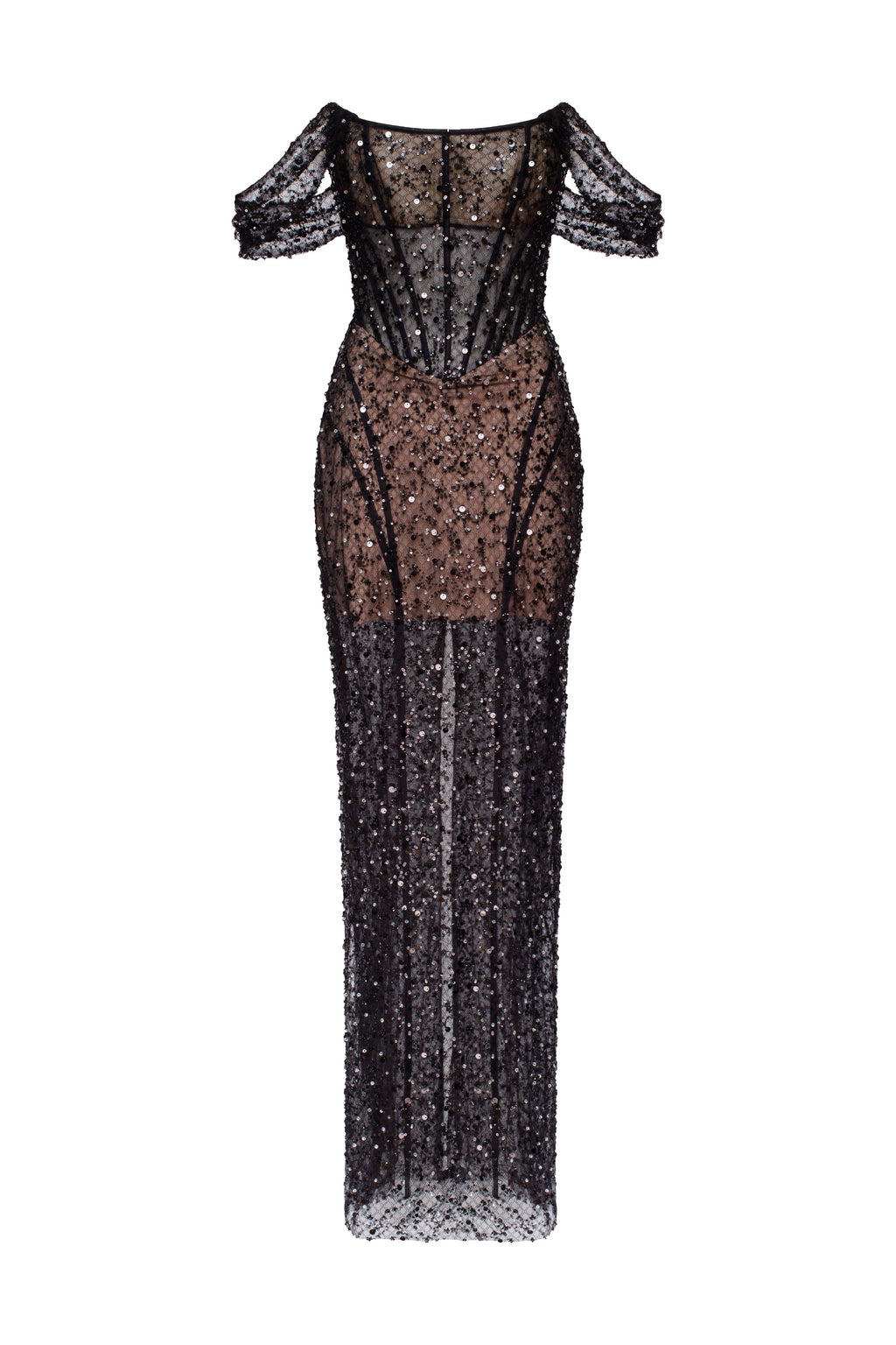 Striking black sequined fitted maxi dress Midnight Walk