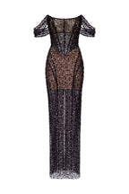 Striking black sequined fitted maxi dress Midnight Walk