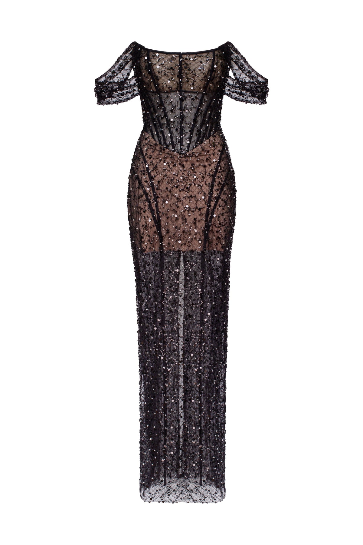 Striking black sequined fitted maxi dress Midnight Walk