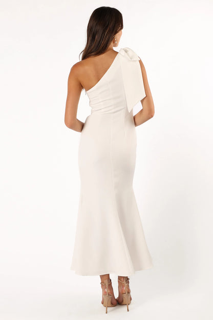 Charmed One Shoulder Midi Dress Off White