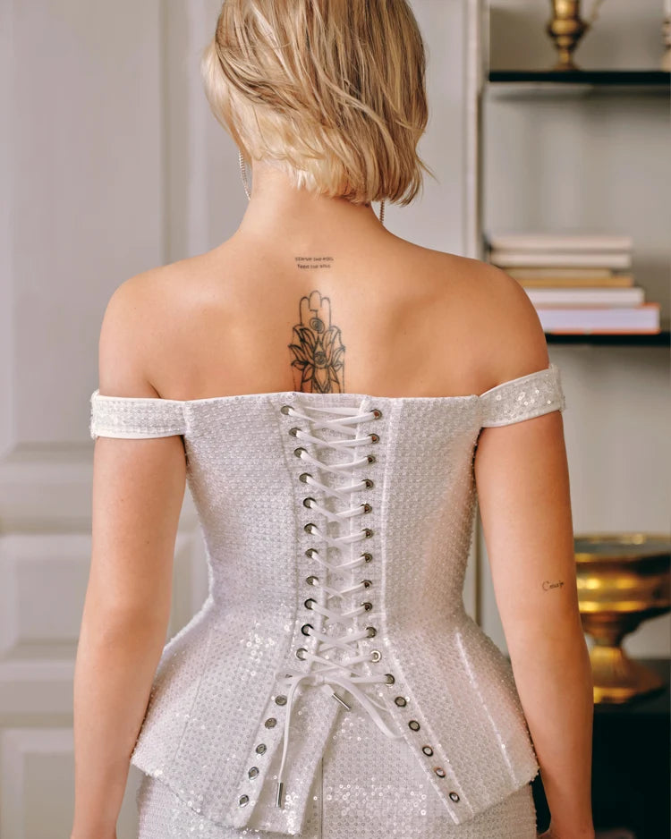 Satin Ivory Corset with Sequins