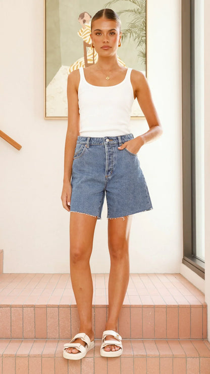 90S Relaxed Short River Blue Mid Vintage Blue