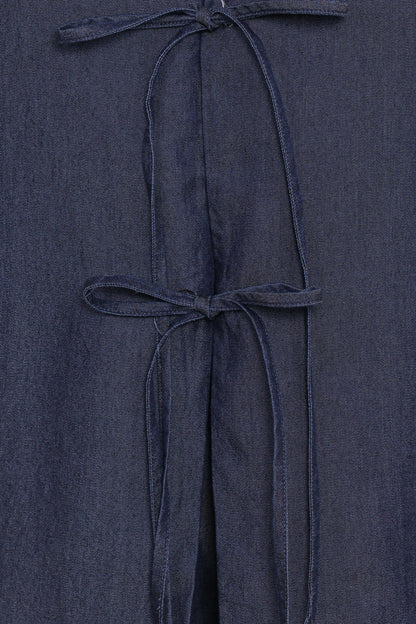 Aaliyah Chambray Tie Front Top Dark Wash